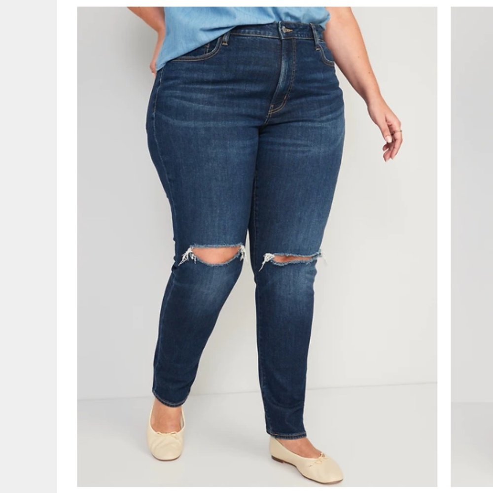 High-Waisted Straight Leg Ripped Jeans, Size 26